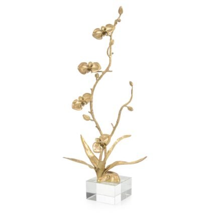 Floral Spire Sculpture on Crystal Base, Brass