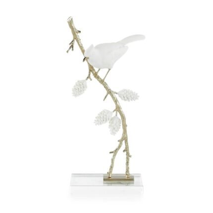 Porcelain Bird Sculpture on Pine Branch II