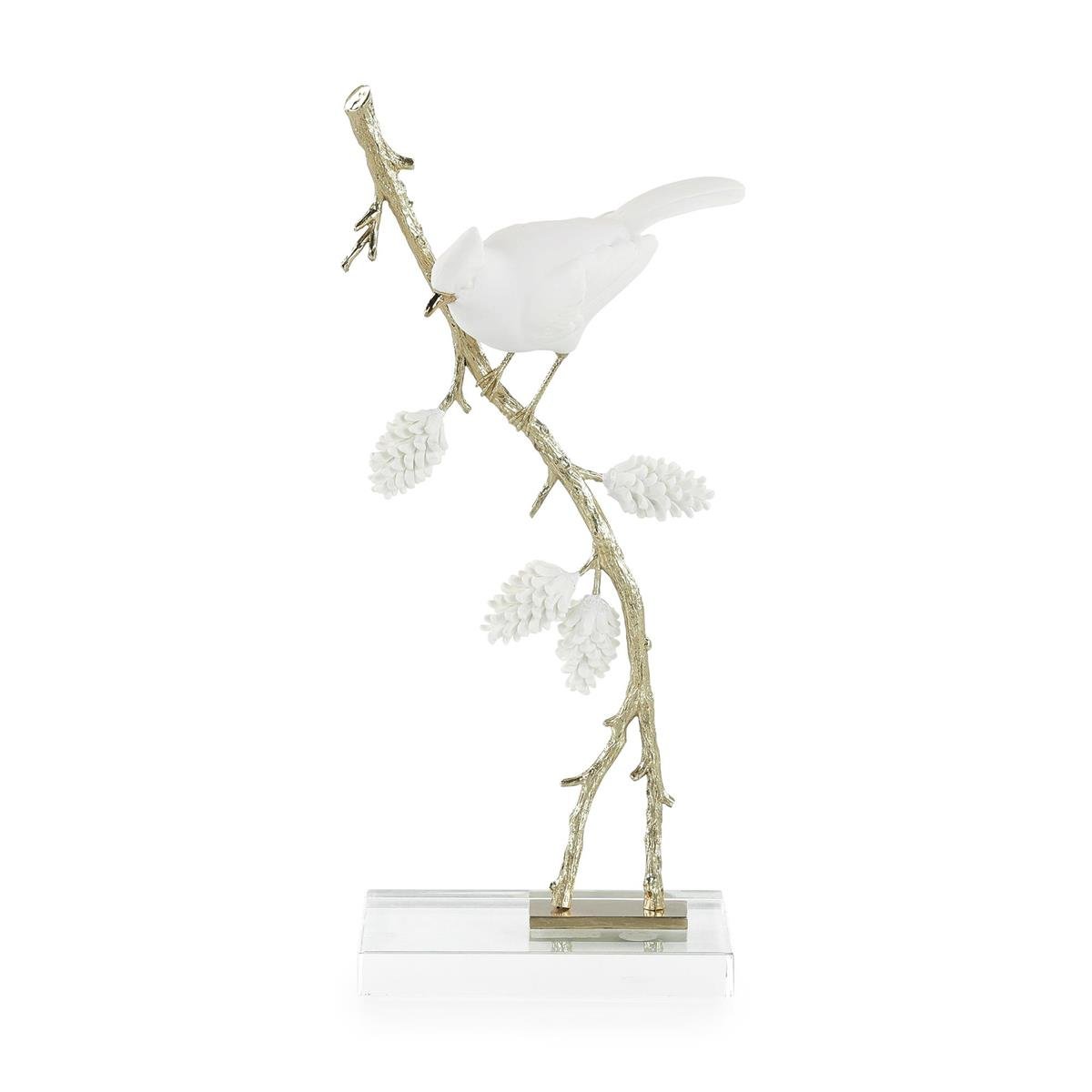 Porcelain Bird Sculpture on Pine Branch II