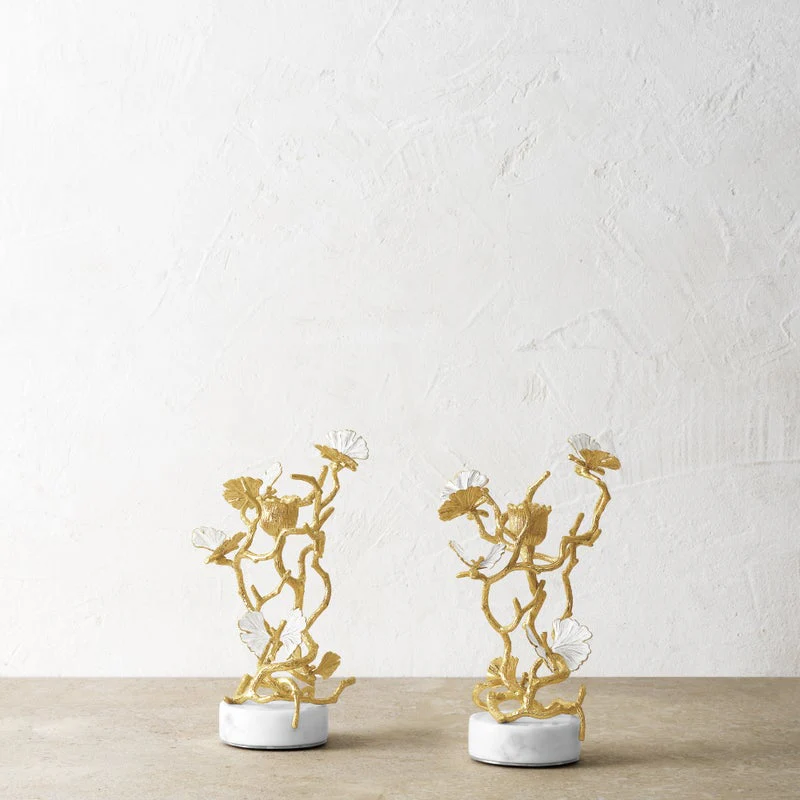Butterfly Ginkgo Gold Candleholders S/2 - Image 3