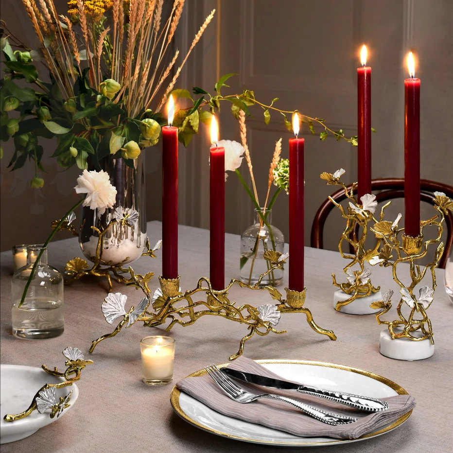 Butterfly Ginkgo Gold Candleholders S/2 - Image 4