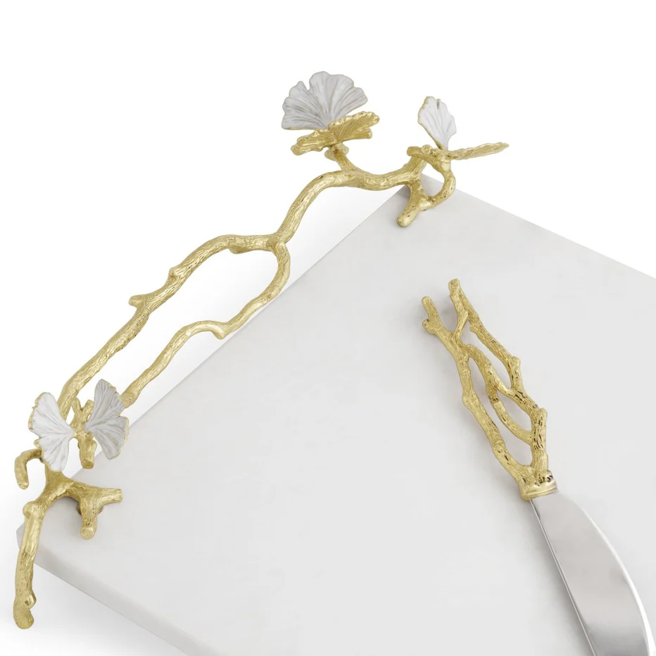 Butterfly Ginkgo Gold Cheese Board with Spreader - Image 6