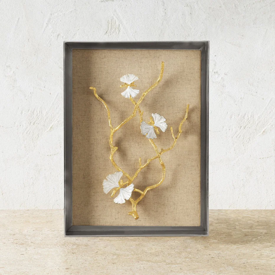 Butterfly Ginkgo Gold Fabric Shadow Box - Image 2