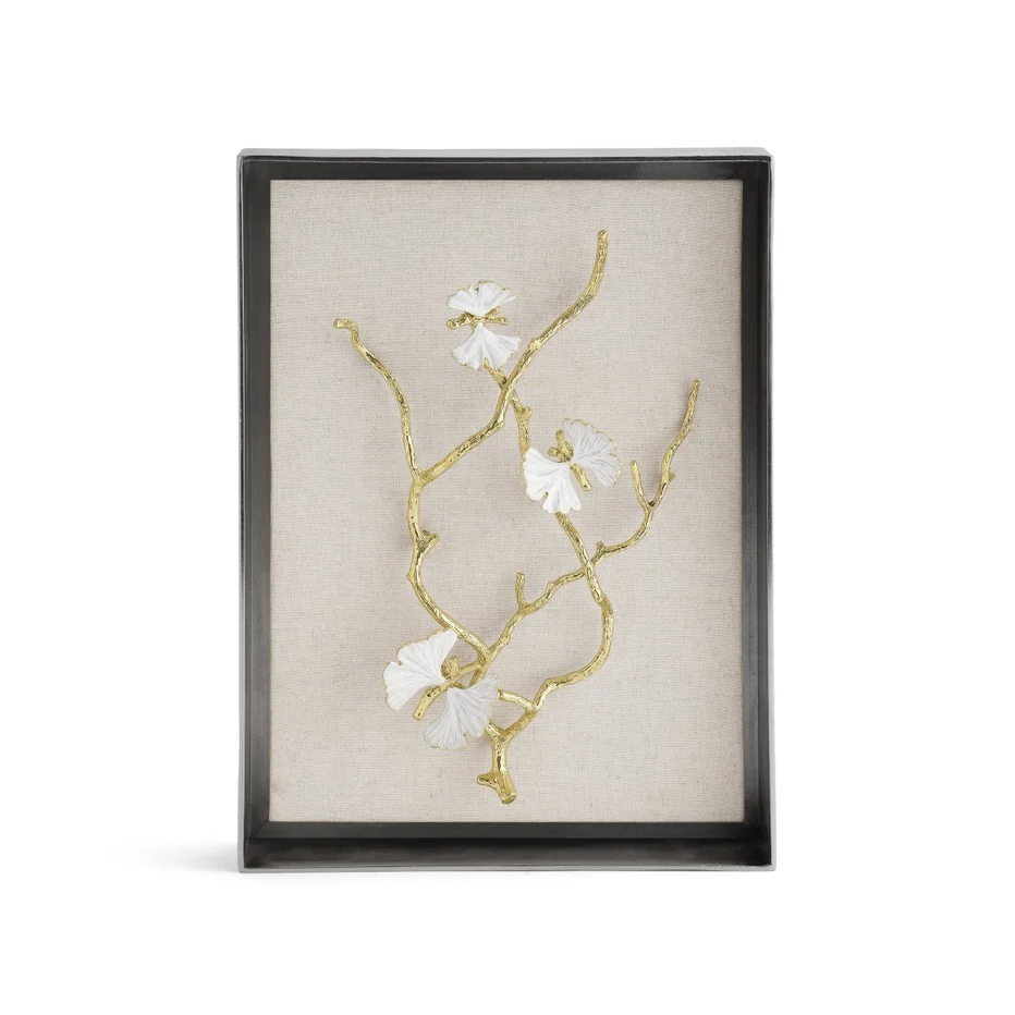Butterfly Ginkgo Gold Fabric Shadow Box - Image 4
