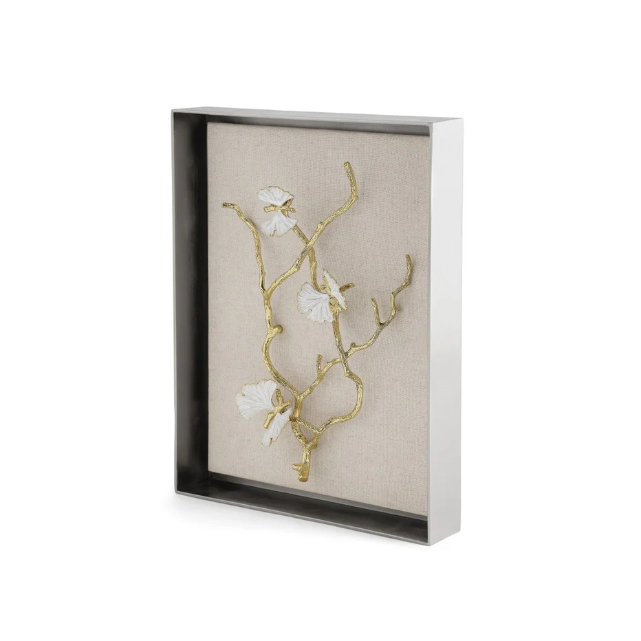 Butterfly Ginkgo Gold Fabric Shadow Box - Image 5