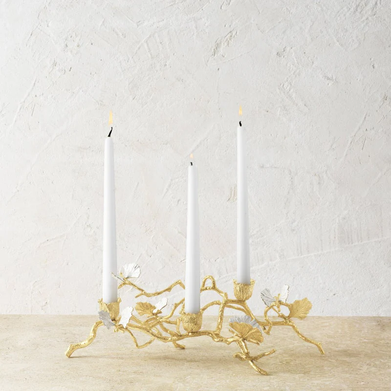 Butterfly Ginkgo Gold Low Candleholders