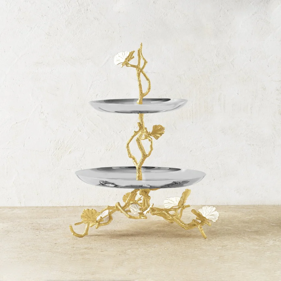 Butterfly Ginkgo Gold Two Tier Etagere - Image 2