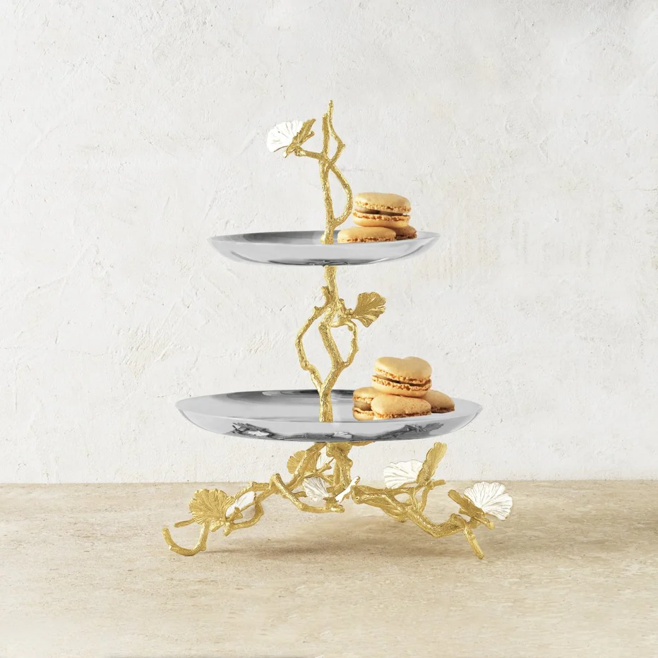 Butterfly Ginkgo Gold Two Tier Etagere - Image 3