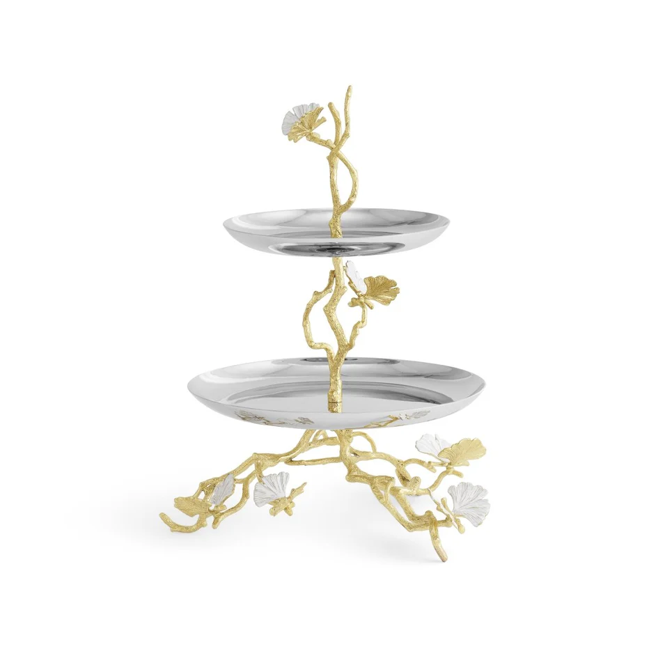 Butterfly Ginkgo Gold Two Tier Etagere - Image 5