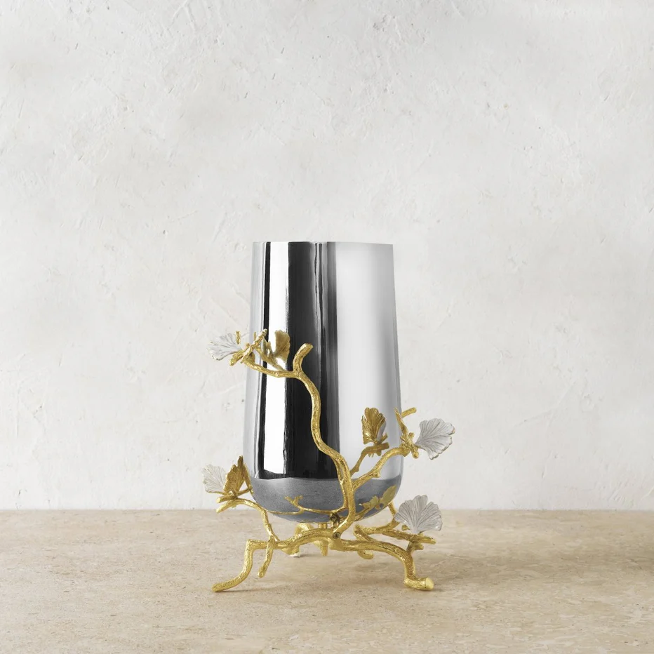 Butterfly Ginkgo Gold Vase - Image 2