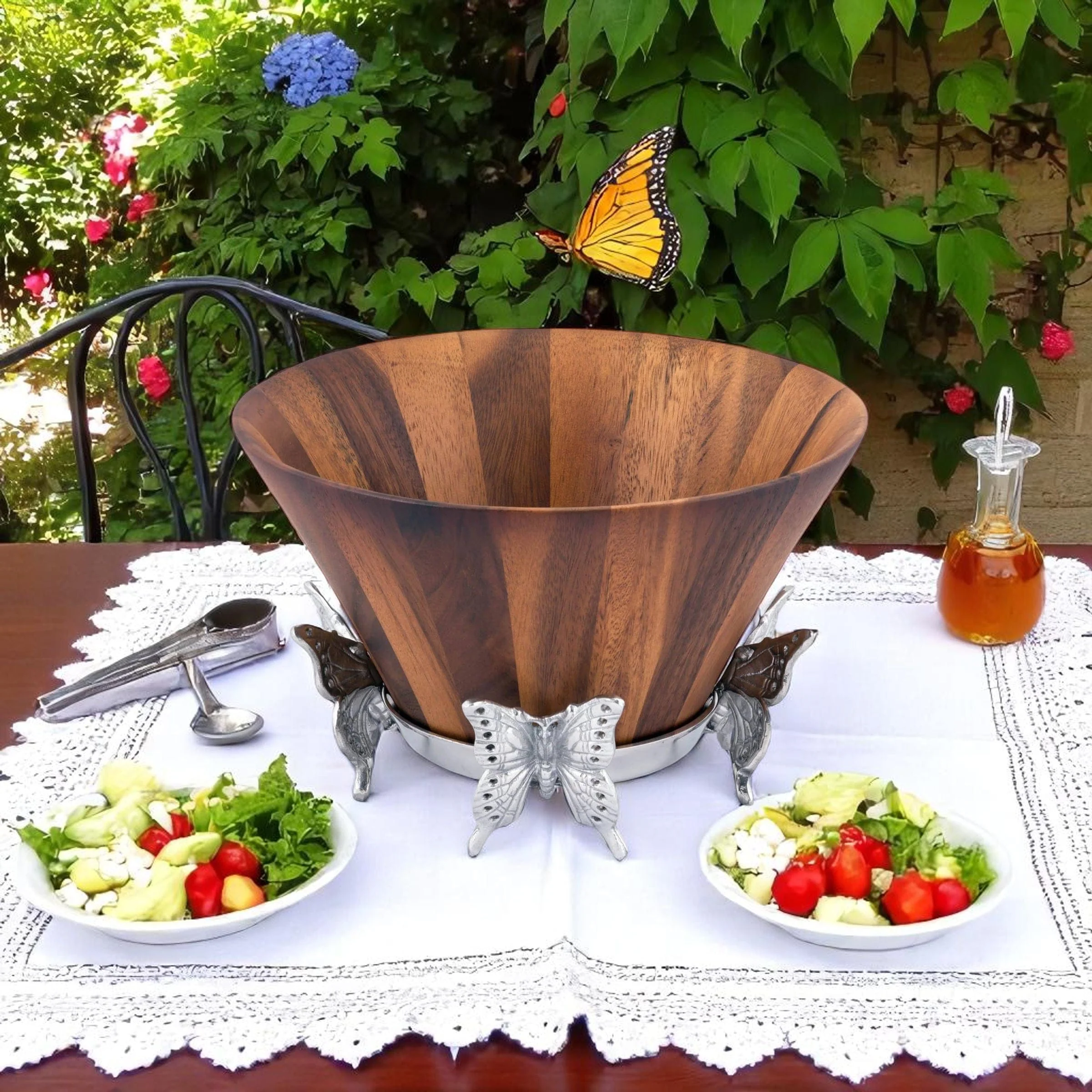 Butterfly Wood Tall Salad Bowl - Image 2
