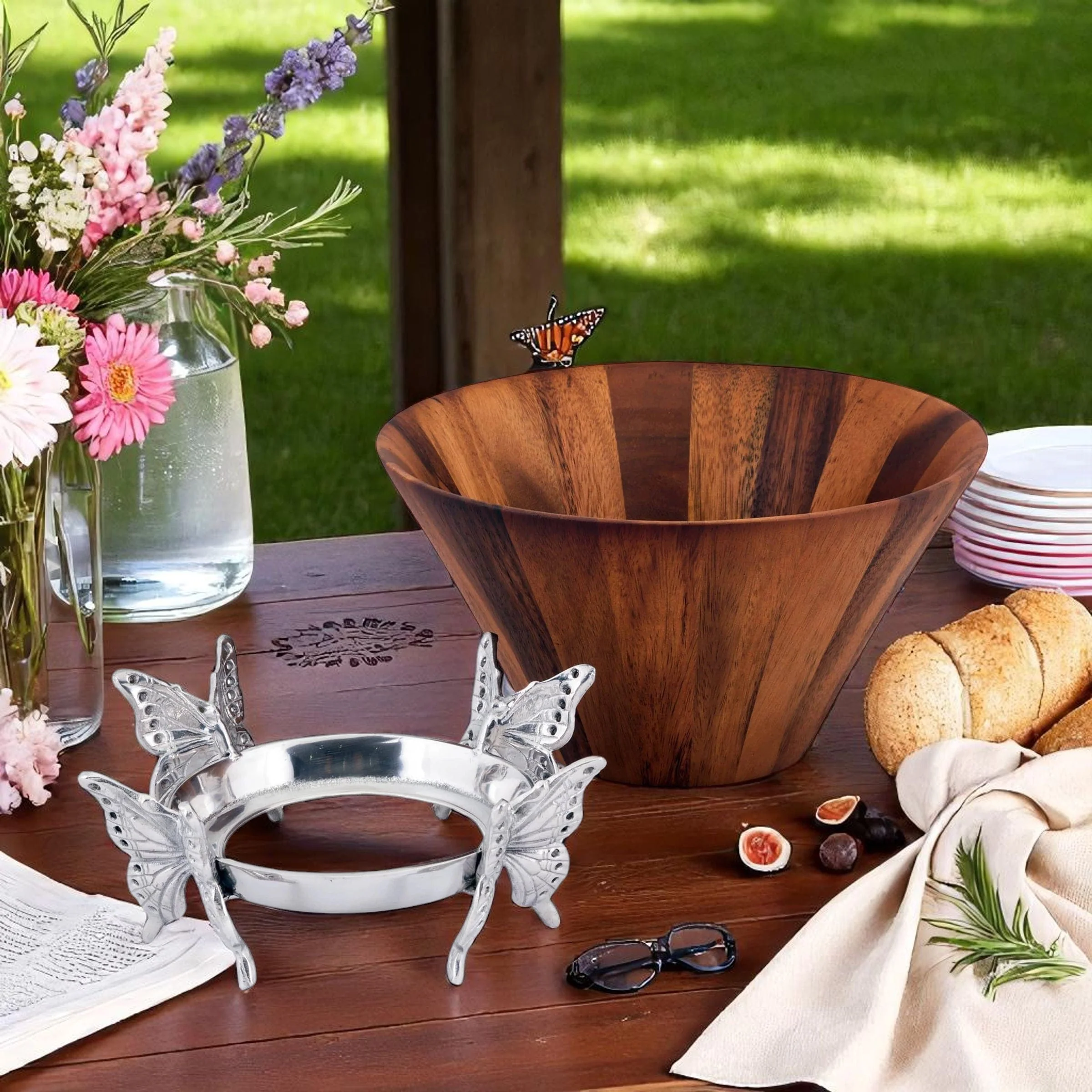 Butterfly Wood Tall Salad Bowl - Image 3