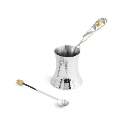Pomegranate Silver & Gold Coffee Pot w/ Spoon