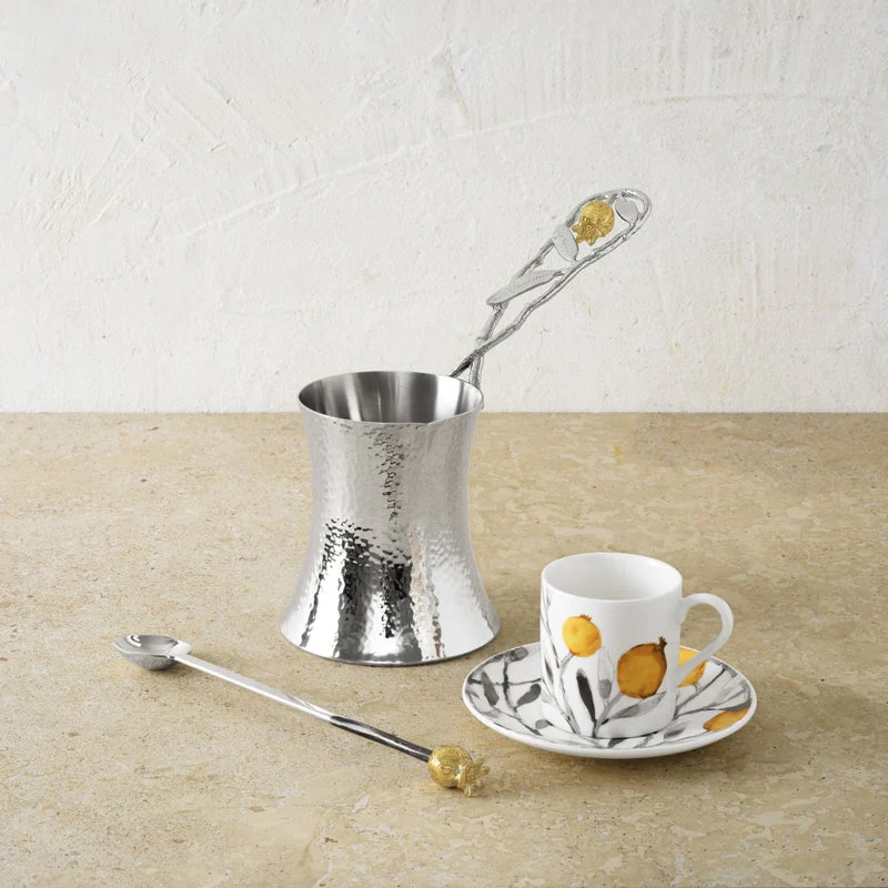 Pomegranate Silver & Gold Coffee Pot w/ Spoon - Image 2