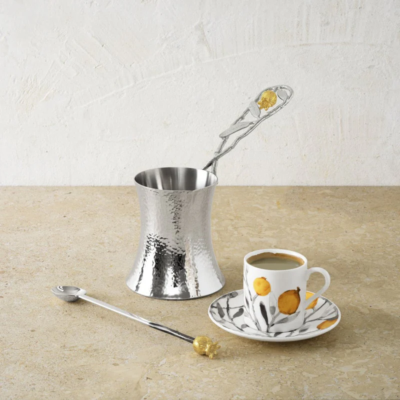 Pomegranate Silver & Gold Coffee Pot w/ Spoon - Image 3