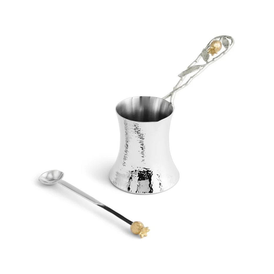 Pomegranate Silver & Gold Coffee Pot w/ Spoon - Image 4