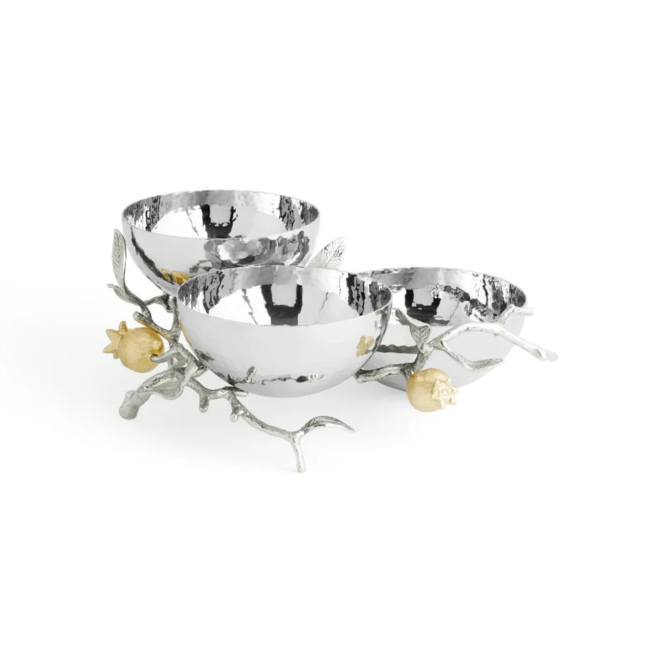 Pomegranate Silver & Gold Triple Bowl