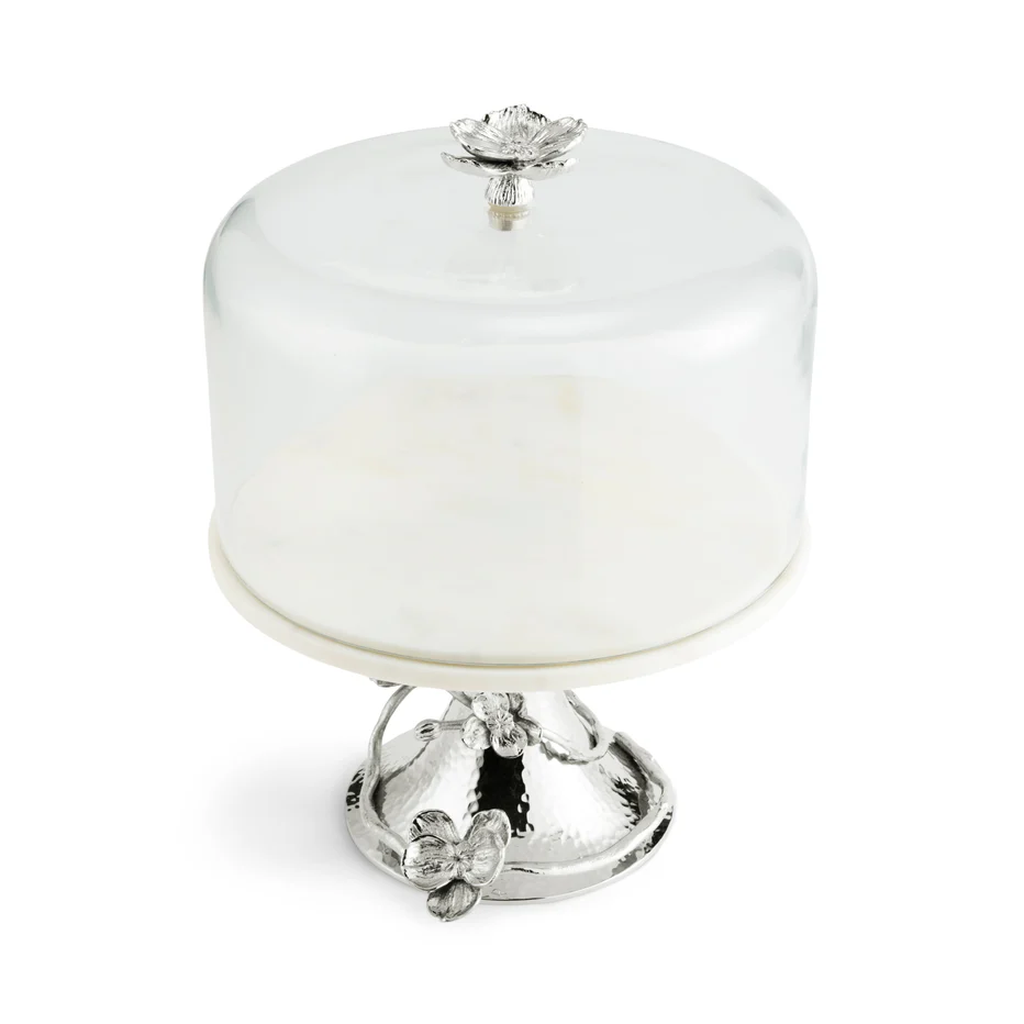 White Orchid Cake Stand with Dome - Image 3