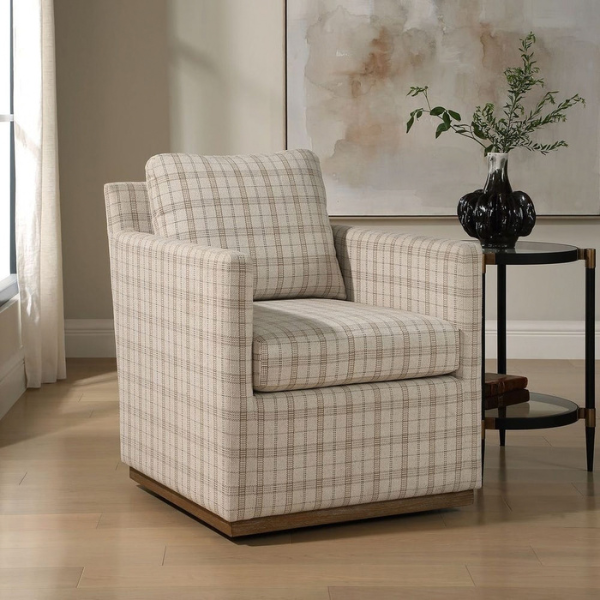 Uttermost Basie Swivel Chair, Taupe Plaid - Image 3