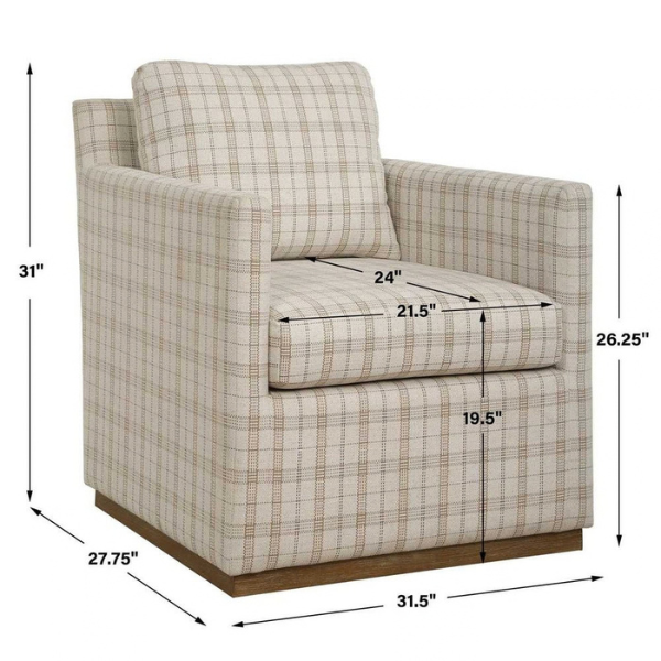 Uttermost Basie Swivel Chair, Taupe Plaid - Image 10