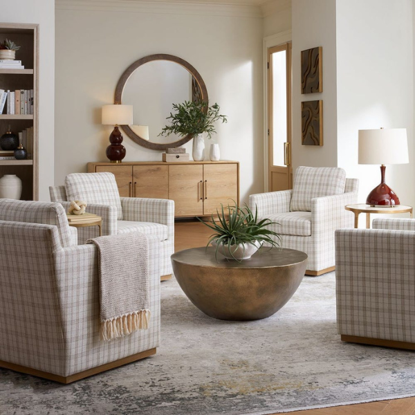 Uttermost Basie Swivel Chair, Taupe Plaid - Image 2