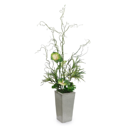 John Richard Twisted Curly Willow and Anthurium