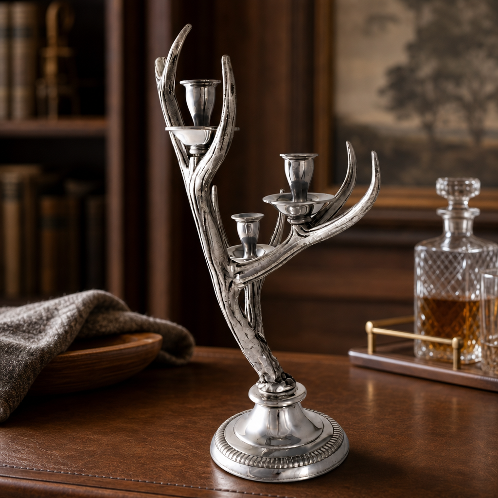 Arthur Court Three-Light Metal Antler Candlestick - Image 3