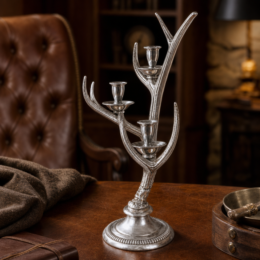 Arthur Court Three-Light Metal Antler Candlestick - Image 4