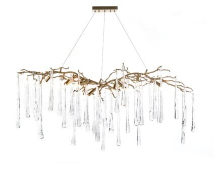 John-Richard Brass and Glass Teardrop Nine-Light Chandelier
