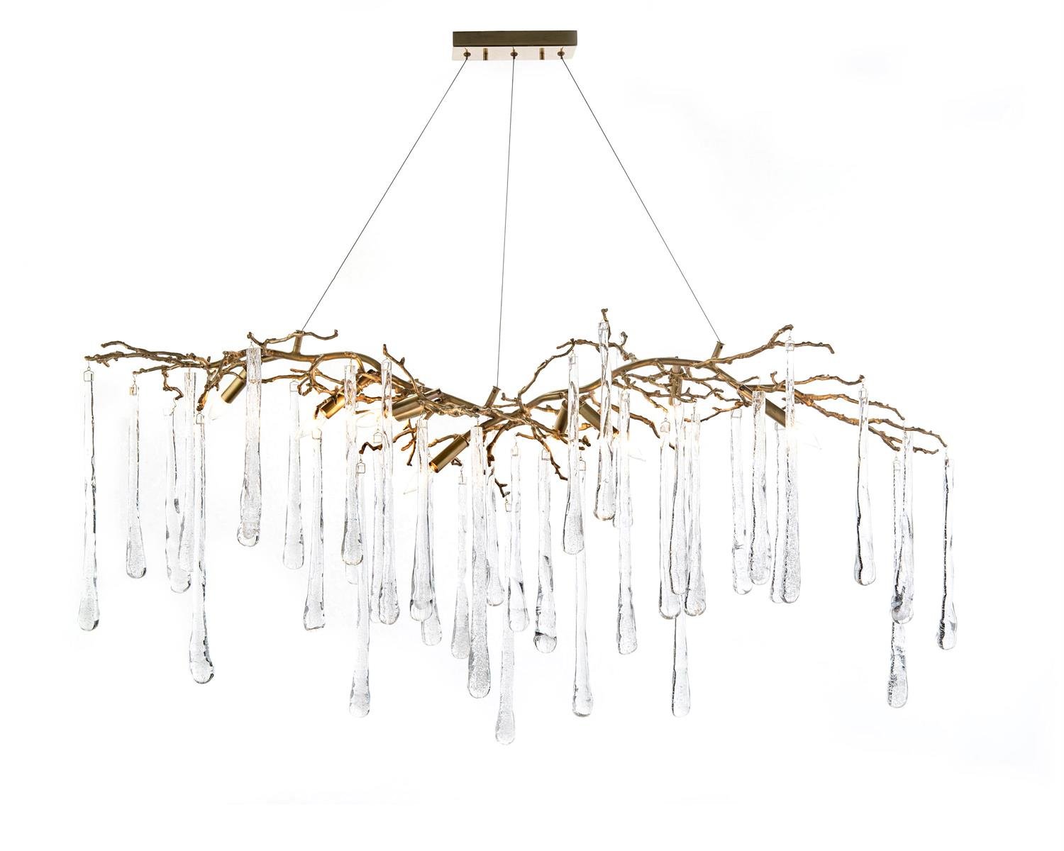 John-Richard Brass and Glass Teardrop Nine-Light Chandelier