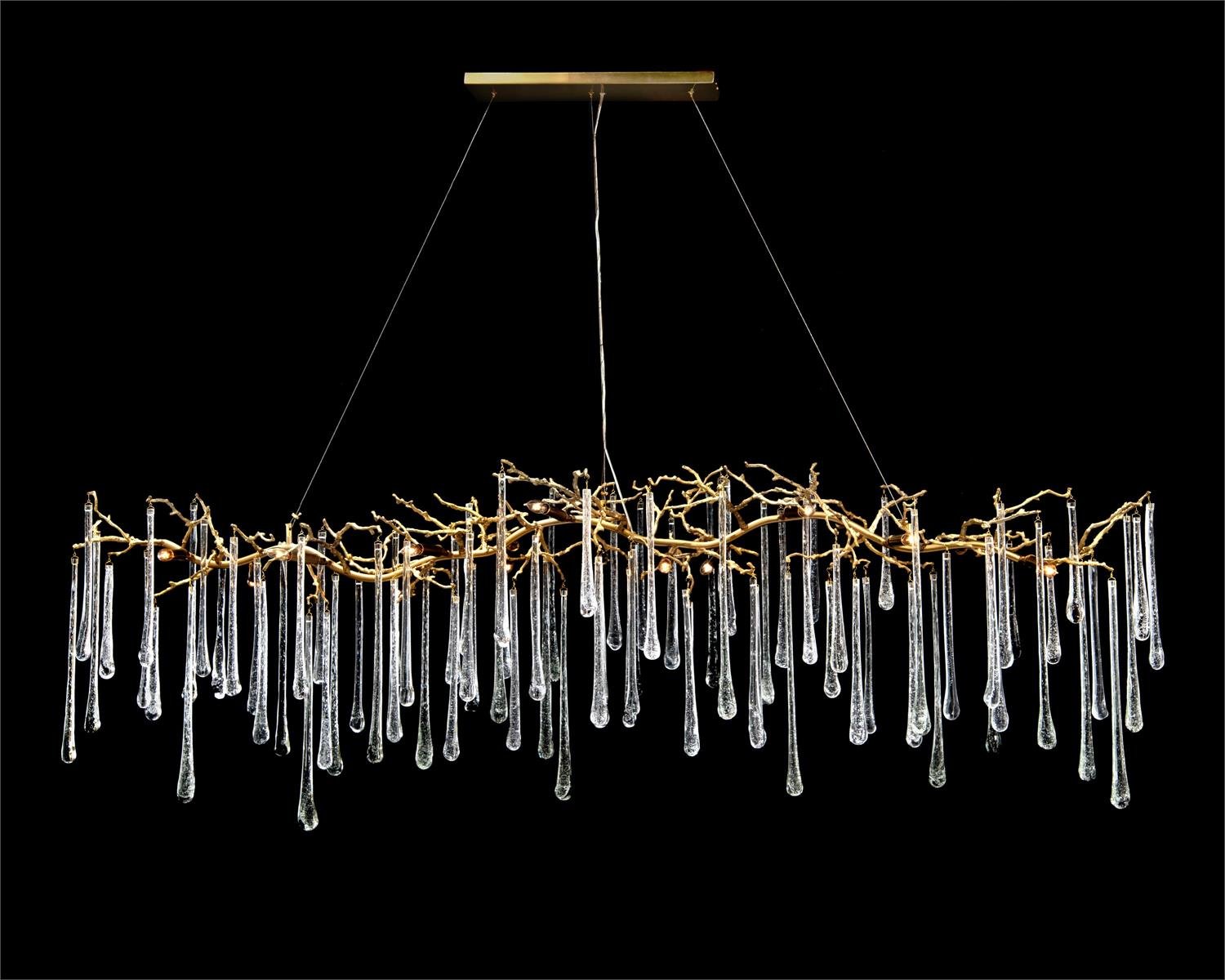 John-Richard Glass Teardrop Fourteen-Light Horizontal Chandelier