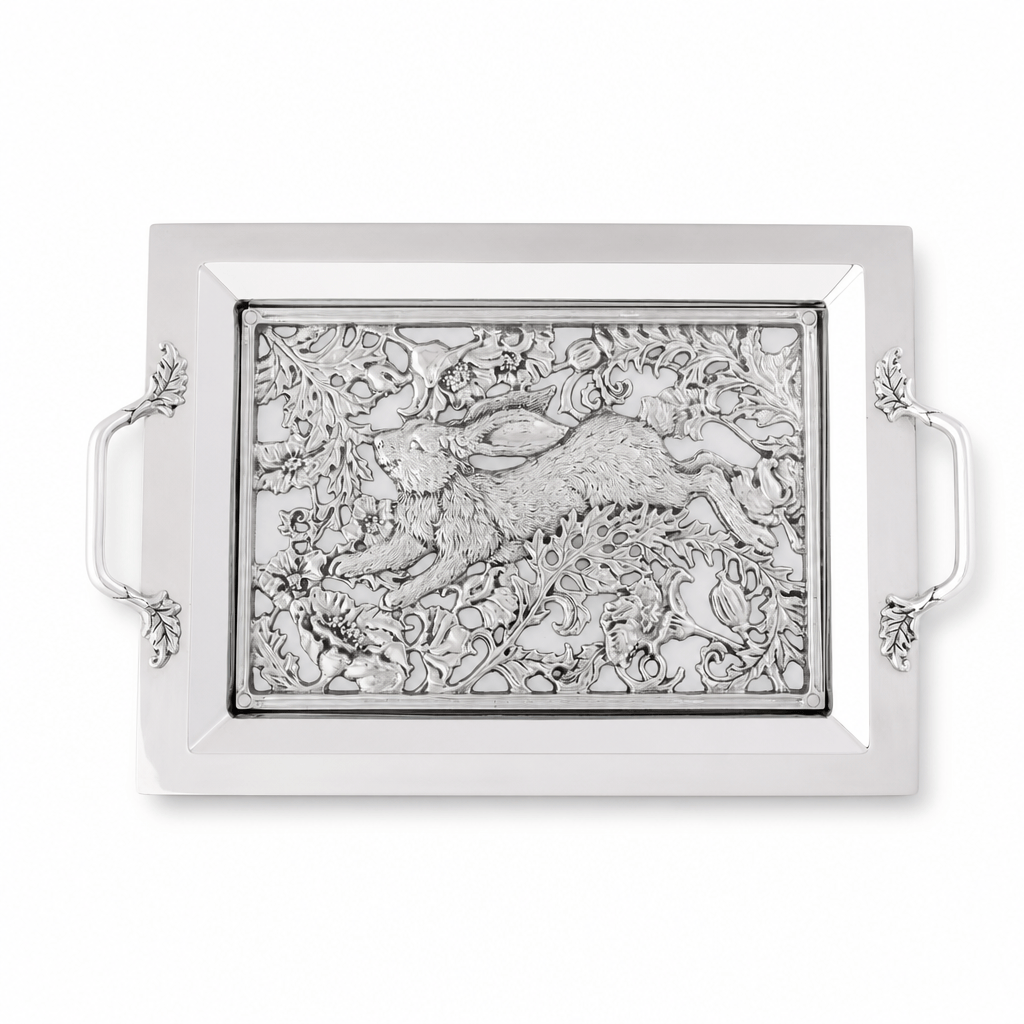 Arthur Court Running Rabbit Glass Top Serving Tray