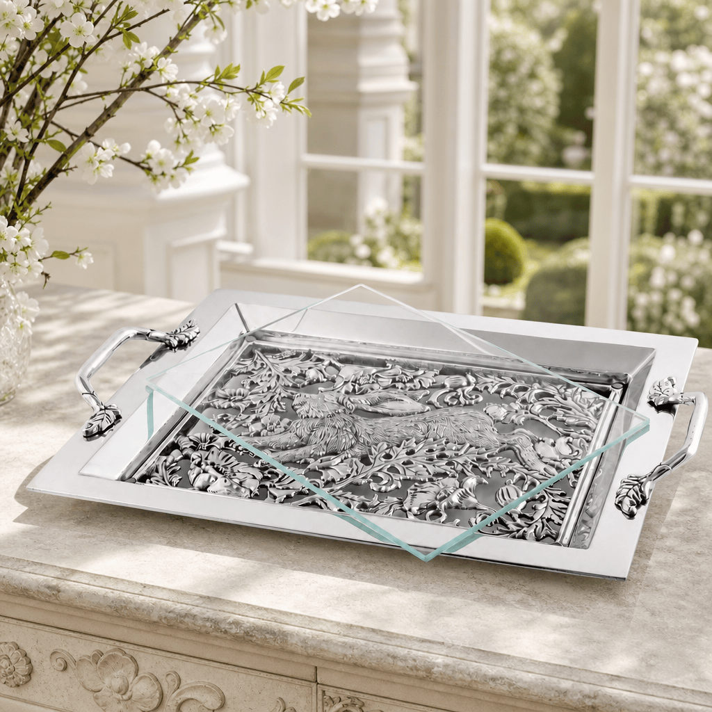 Arthur Court Running Rabbit Glass Top Serving Tray - Image 4