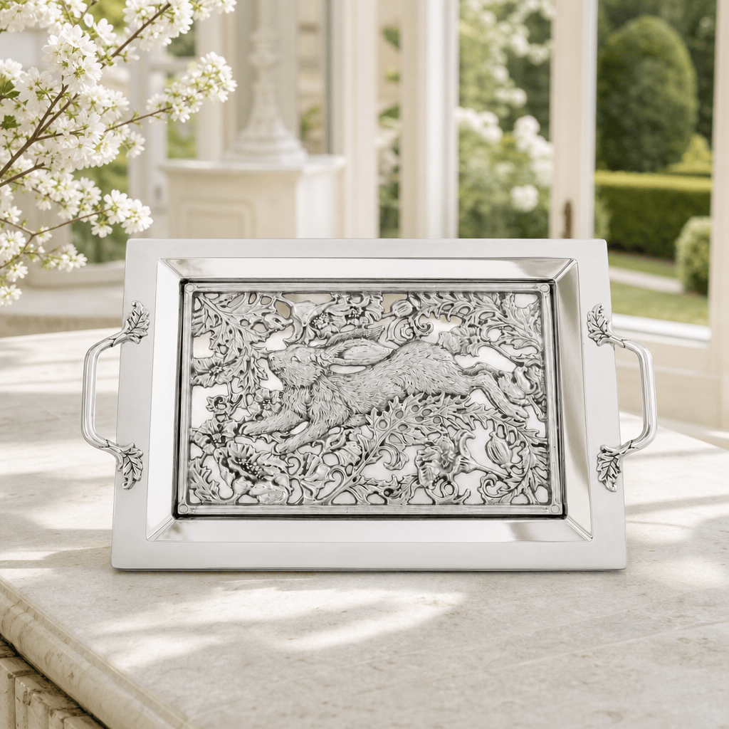Arthur Court Running Rabbit Glass Top Serving Tray - Image 2