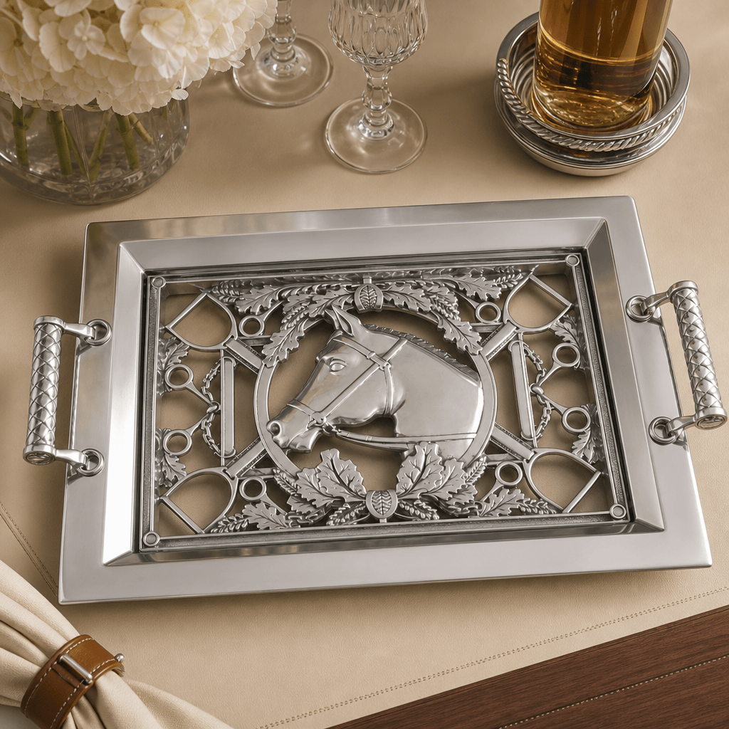 Arthur Court Equestrian Horse Glass Top Serving Tray - Image 4