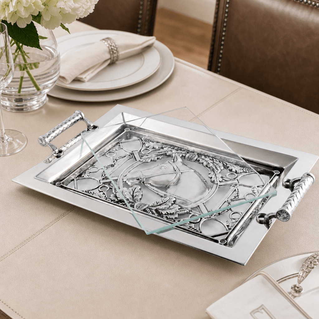 Arthur Court Equestrian Horse Glass Top Serving Tray - Image 3