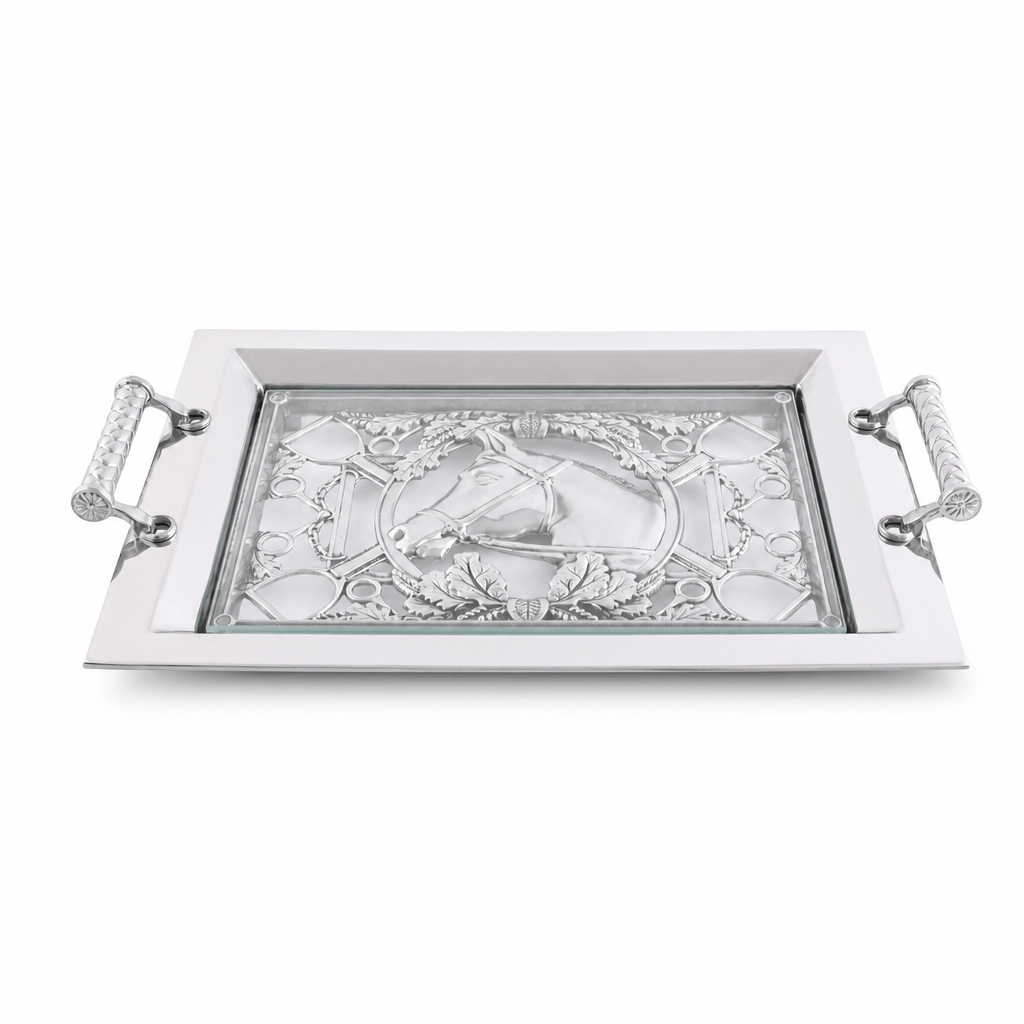 Arthur Court Equestrian Horse Glass Top Serving Tray