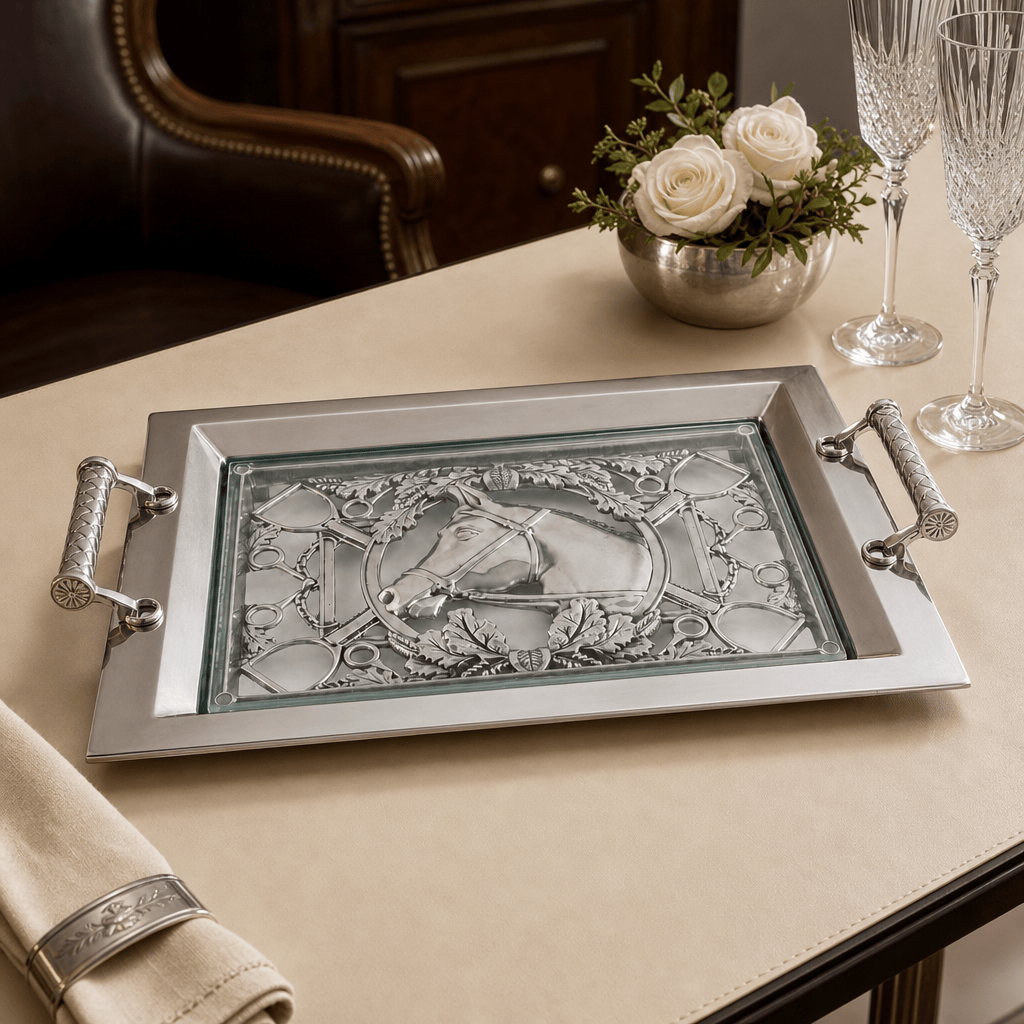Arthur Court Equestrian Horse Glass Top Serving Tray - Image 2