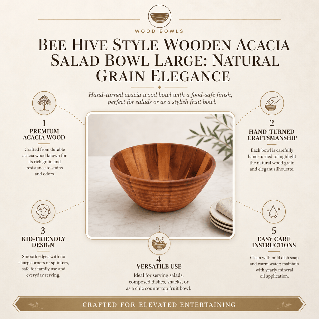 Arthur Court Bee Hive Style Wooden Acacia Salad Bowl Large - Image 5