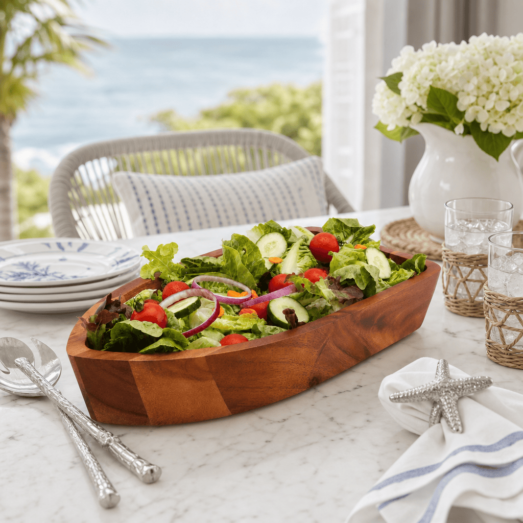 Arthur Court Boat Shape Acacia Wood Salad Bowl Large - Image 5