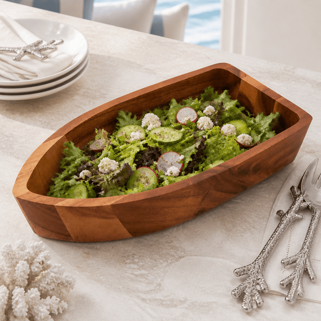 Arthur Court Boat Shape Acacia Wood Salad Bowl Large - Image 6