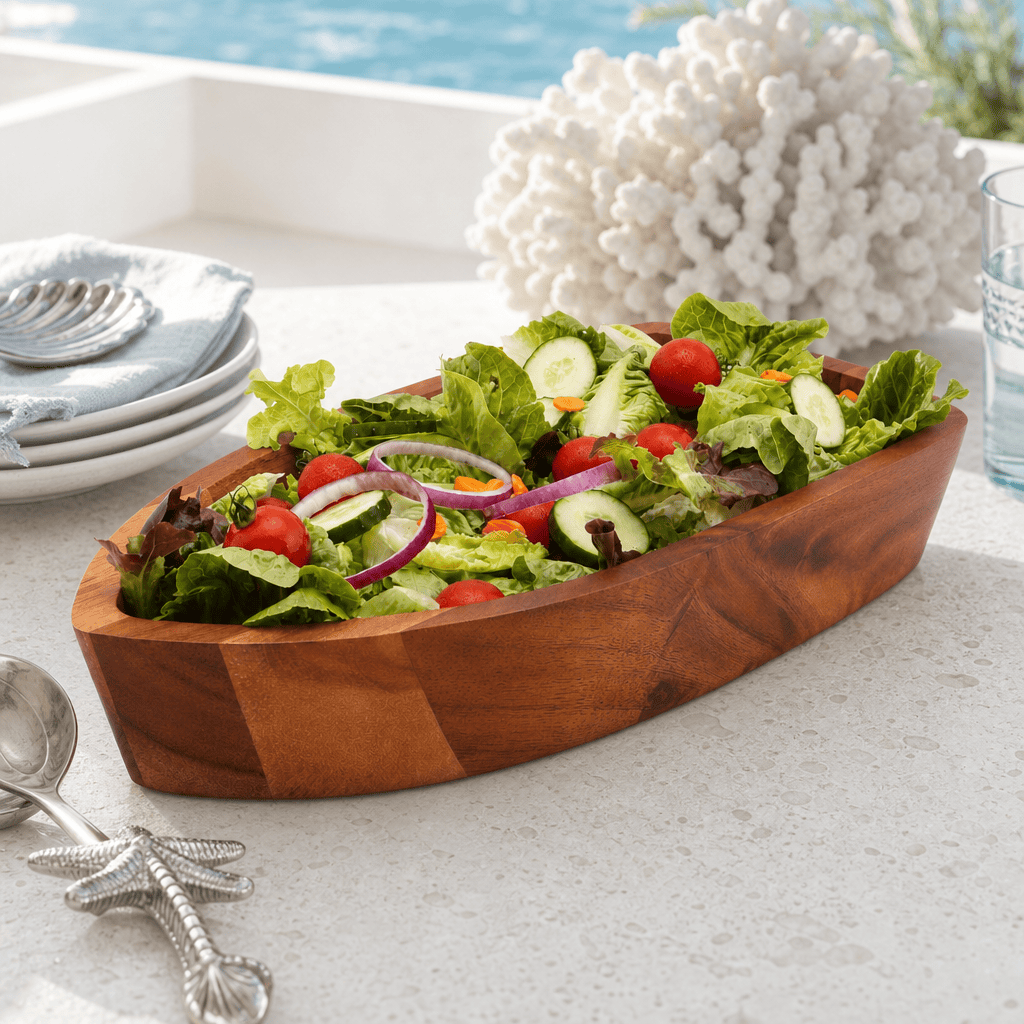 Arthur Court Boat Shape Acacia Wood Salad Bowl Large - Image 3