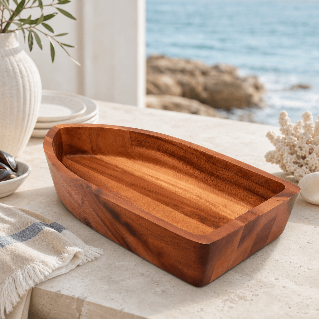 Arthur Court Boat Shape Acacia Wood Salad Bowl Large - Image 2