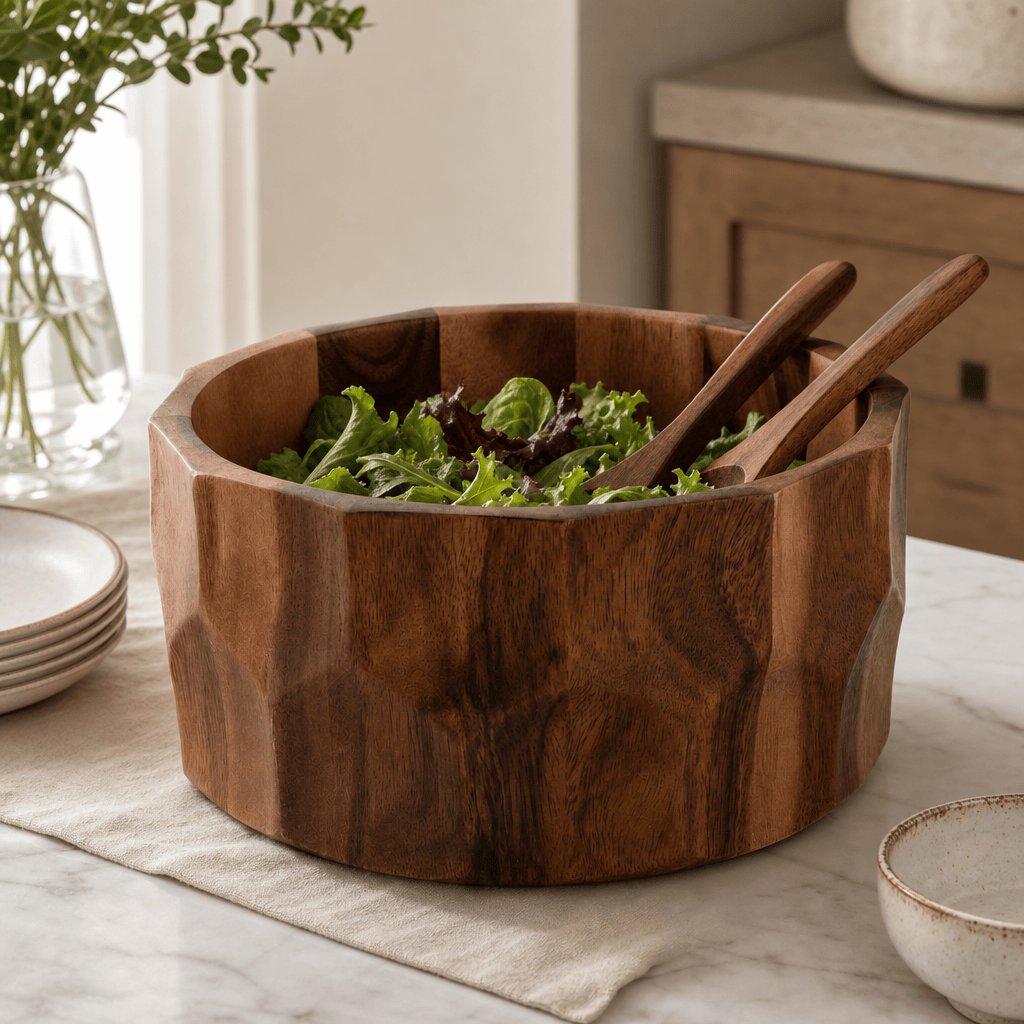 Arthur Court Diamond Pattern Large Acacia Wood Salad Bowl - Image 3