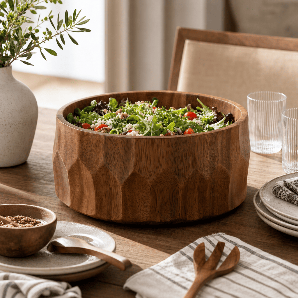 Arthur Court Diamond Pattern Large Acacia Wood Salad Bowl - Image 6