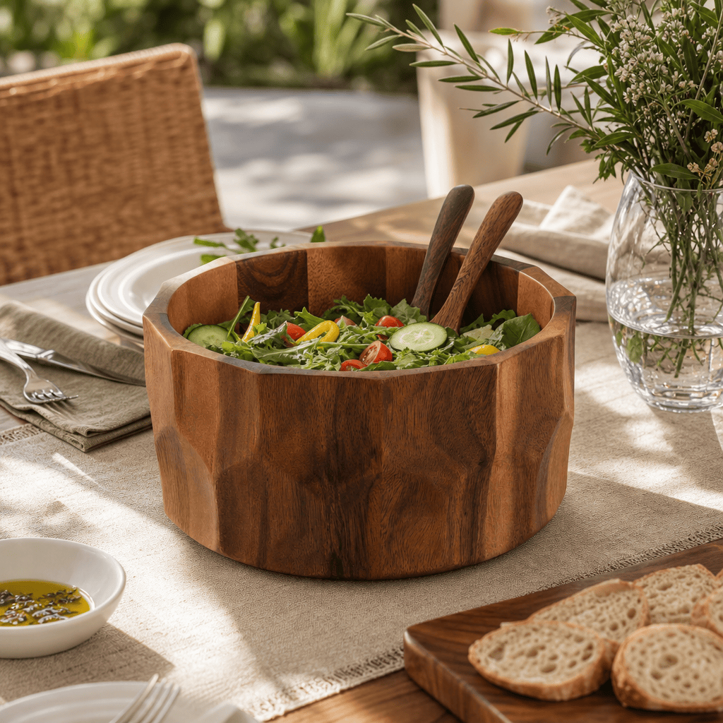 Arthur Court Diamond Pattern Large Acacia Wood Salad Bowl - Image 5