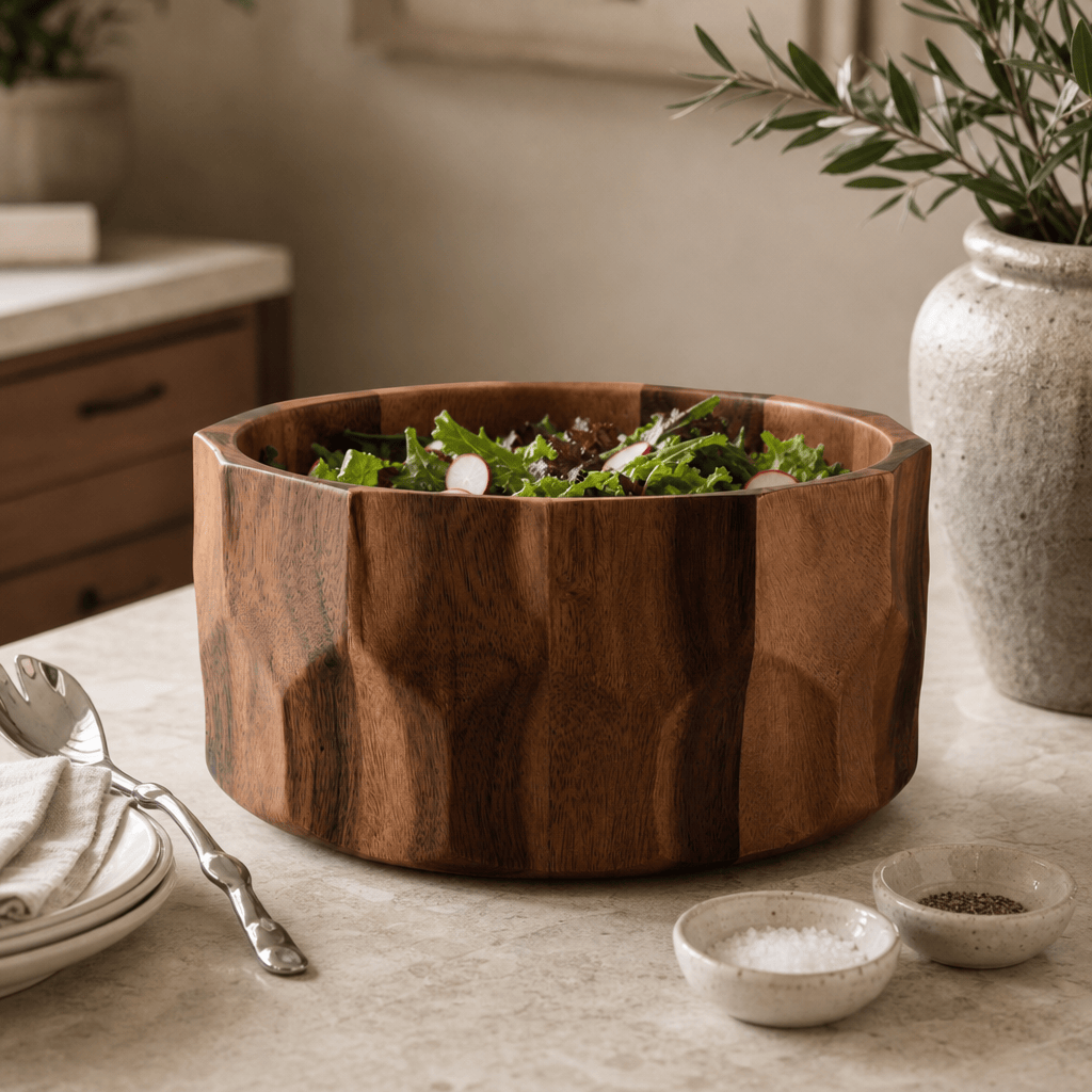 Arthur Court Diamond Pattern Large Acacia Wood Salad Bowl - Image 2
