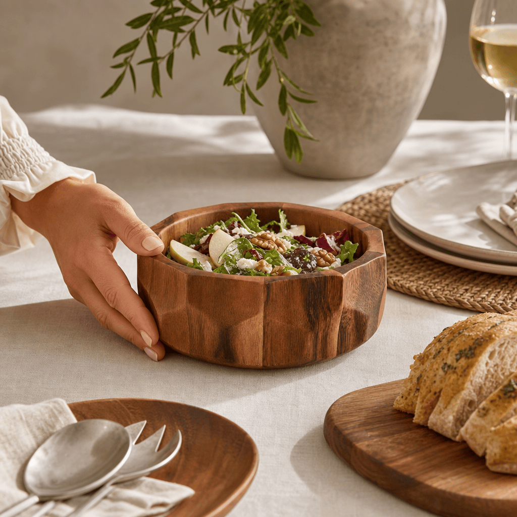 Arthur Court Diamond Pattern Single Acacia Wood Salad Bowl - Image 4