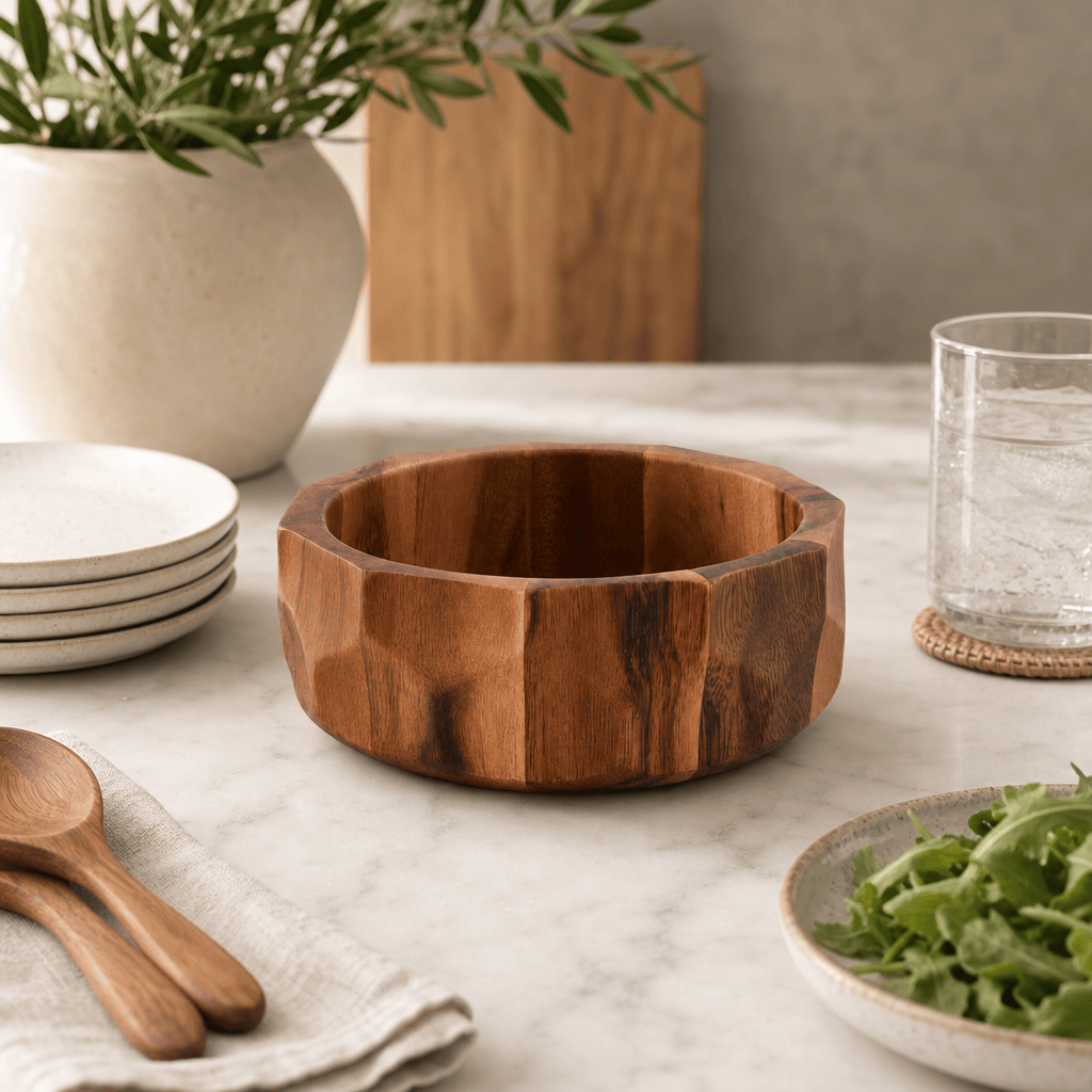 Arthur Court Diamond Pattern Single Acacia Wood Salad Bowl - Image 2