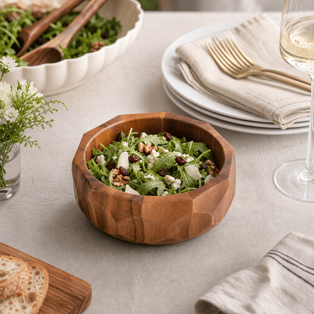 Arthur Court Diamond Pattern Single Acacia Wood Salad Bowl - Image 6